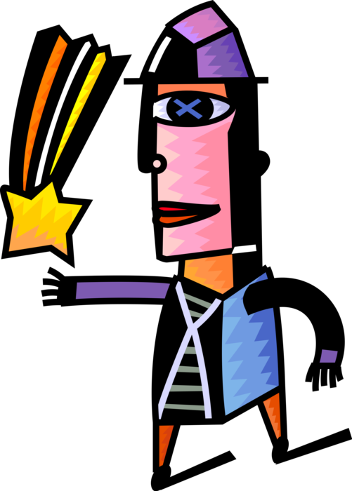 Vector Illustration of Aspiring Ambitious Businessman Strives for Success, Reaches for Shooting Star