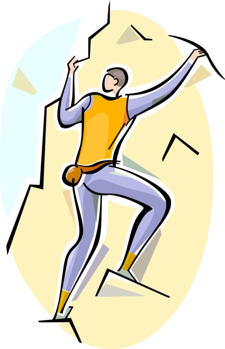 Vector Illustration of Mountaineering Rock Climber Climbs Mountain without Climbing Gear