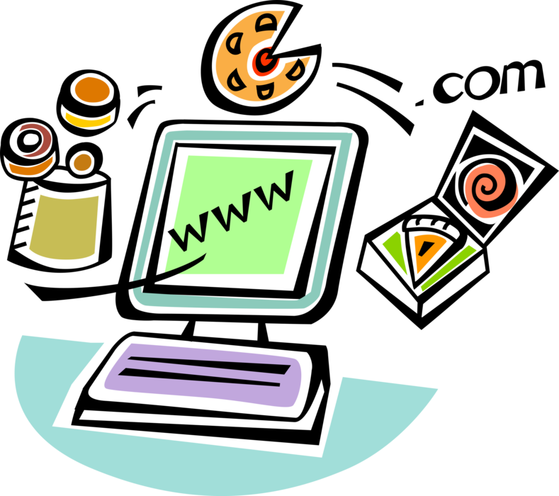 Vector Illustration of Ecommerce Online Internet Shopping with Purchase Transactions on Computer