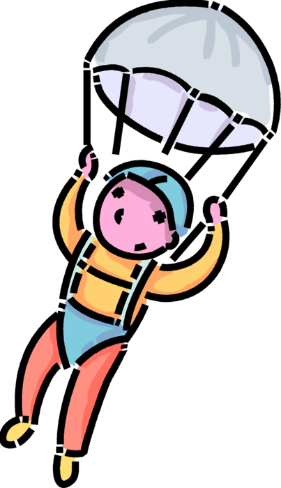 Vector Illustration of Primary or Elementary School Student Young Person Skydiver with Parachute Plummets to Earth