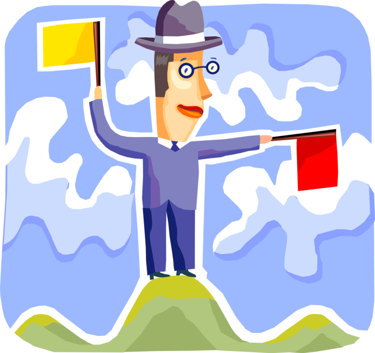 Vector Illustration of Businessman Uses Flag Semaphore Telegraphy System to Convey Information