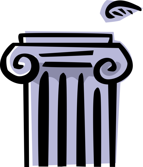 Vector Illustration of Ancient Classic Greek Architecture Ionic Order Column Pedestal with Capital Volutes