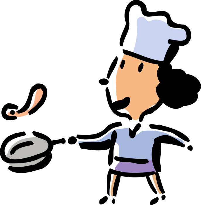 Vector Illustration of Gourmet Chef Flips Omelet in Frying Pan