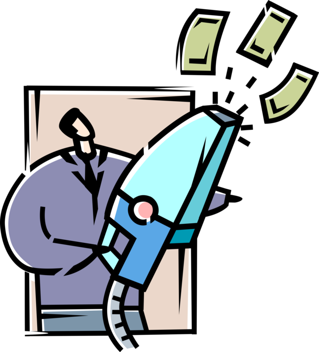 Vector Illustration of Businessman Vacuums Financial Cash Money Dollar Profits