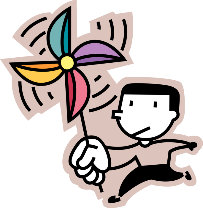 Vector Illustration of Boy with Pinwheel Spinning Toy