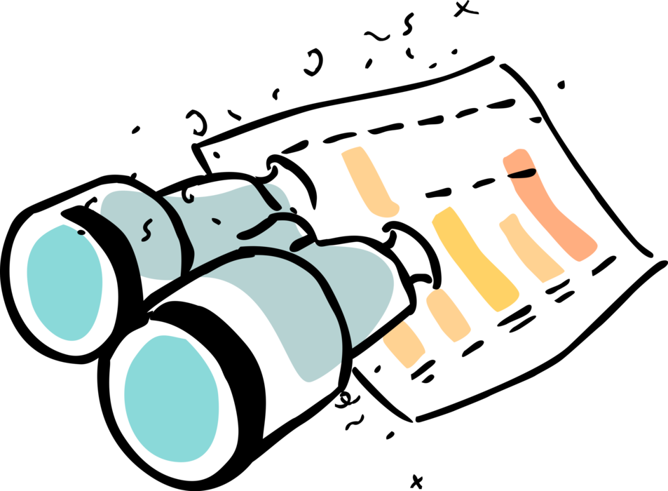 Vector Illustration of Binoculars, Field Glasses or Binocular Telescopes Produce Three-Dimensional Image