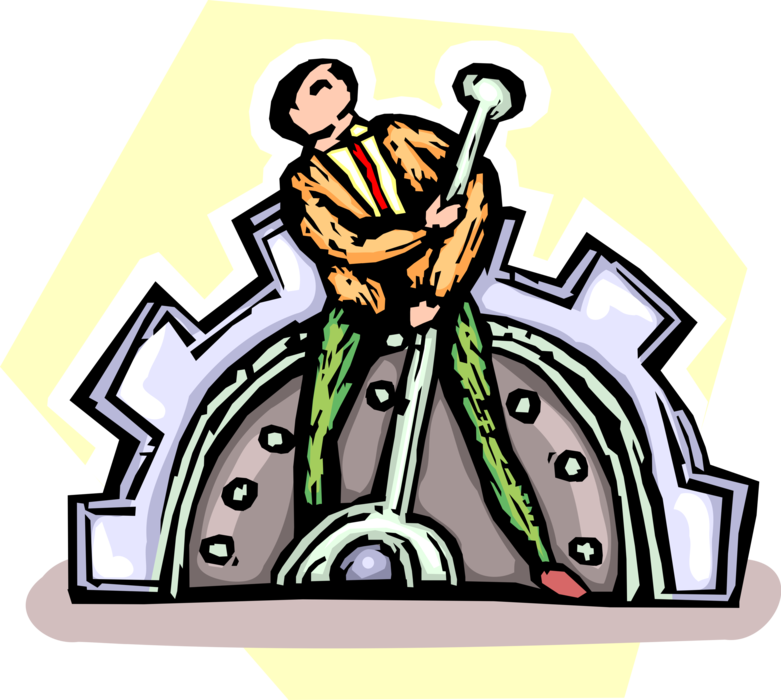 Vector Illustration of Businessman Switches Gears with Cogwheel Gear Mechanism