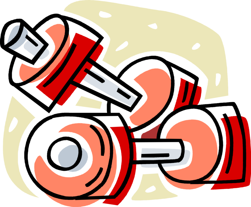 Vector Illustration of Weightlifting Weight Training, Bodybuilding, Weightlifting Equipment Weights and Dumbbells