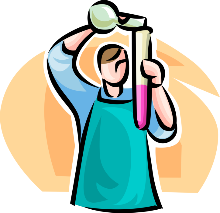 Vector Illustration of Laboratory Scientist Pours Liquid from Glassware Flask into Test Tube