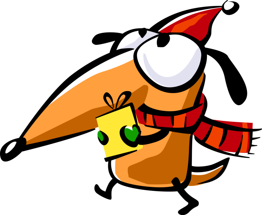 Vector Illustration of Santa's Workshop Helper Carrying Present