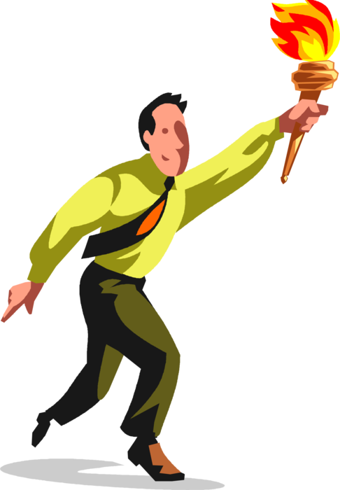 Vector Illustration of Champion Businessman Carries Olympic Torch Flame