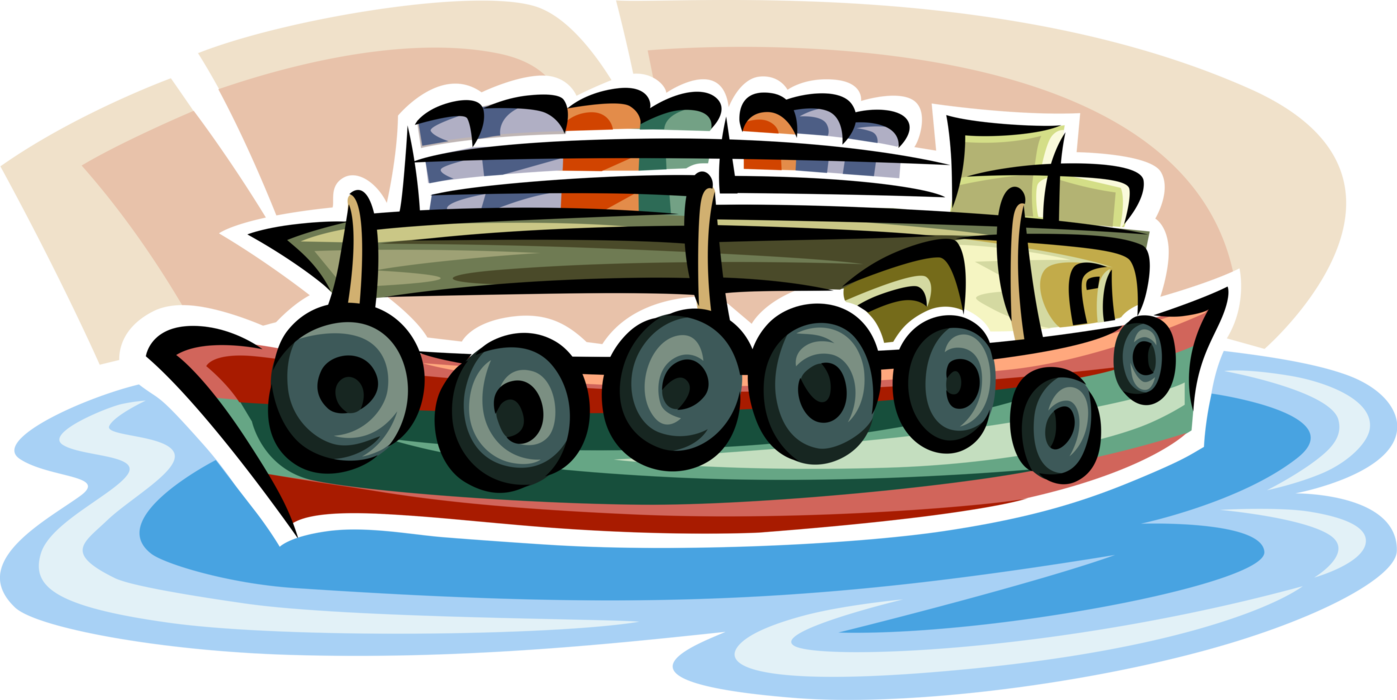 Vector Illustration of Maritime Cargo Boat Seagoing Vessel Carries Passengers and Goods on Waterways