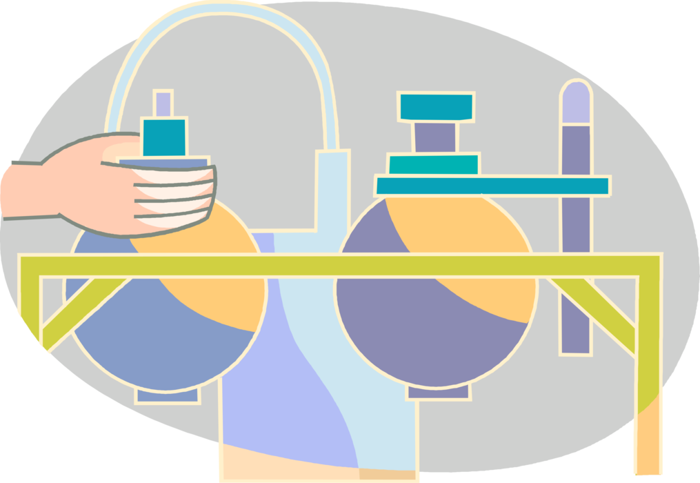 Vector Illustration of Hand with Laboratory Science Glassware Beaker Flasks and Test Tubes