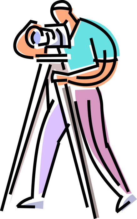 Vector Illustration of Photographer Shoots Photography Photograph Photo Picture with Camera on Tripod