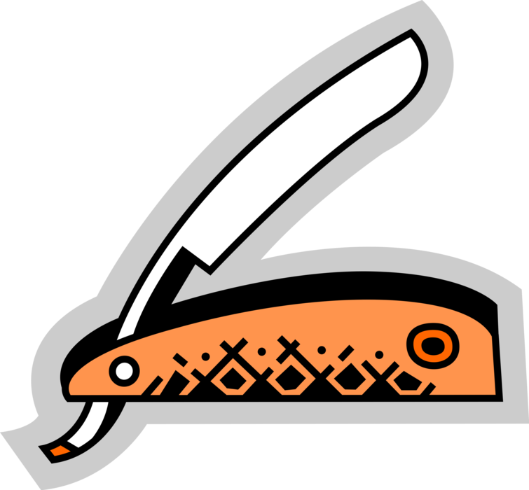 Vector Illustration of Straight Razor Bladed Tool for Shaving