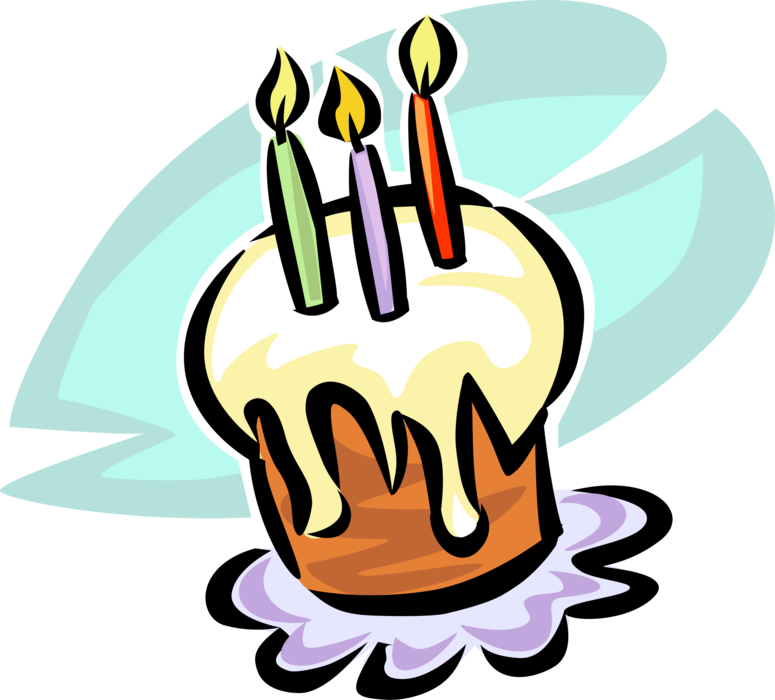 Vector Illustration of Dessert Pastry Birthday Cake with Lit Candles