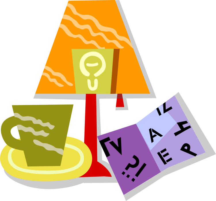 Vector Illustration of Desk Lamp and Cup of Coffee with TV Guide Magazine