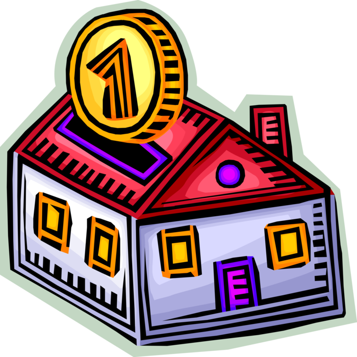 Vector Illustration of Residential Real Estate Financing Mortgage and Loans with Cash Money Coin