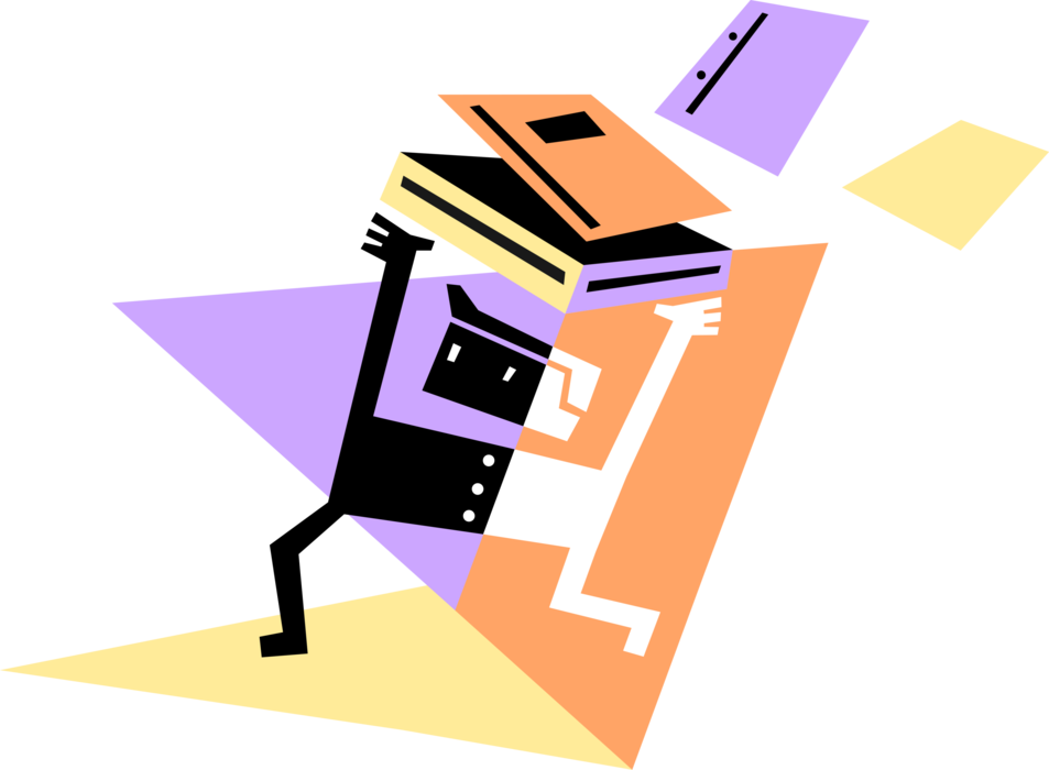Vector Illustration of Businessman Carries Stack of Office Documents and Stumbles