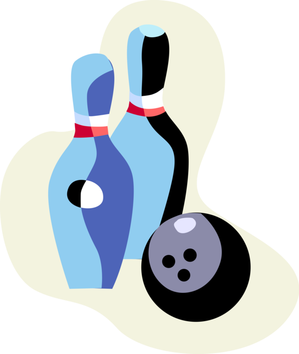 Vector Illustration of Sports Equipment Bowling Pins and Bowling Ball in Bowling Alley