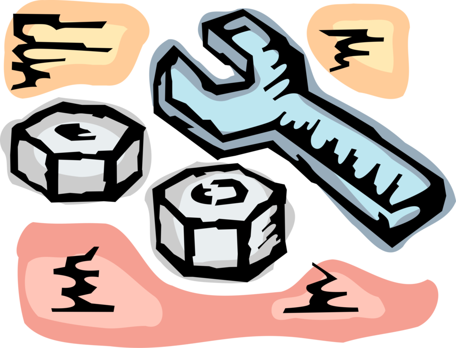Vector Illustration of Workbench Wrench and Nut Bolts Tools