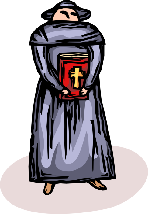 Vector Illustration of Christian Cleric Deacon Priest in Robes with Bible and Crucifix Cross