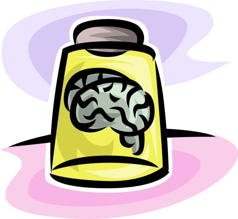 Vector Illustration of Human Brain Science Research Laboratory Glass Jar