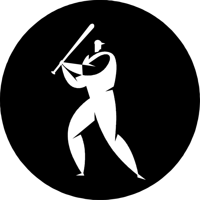 Vector Illustration of American Pastime Sport of Baseball Player at Bat Ready to Swing