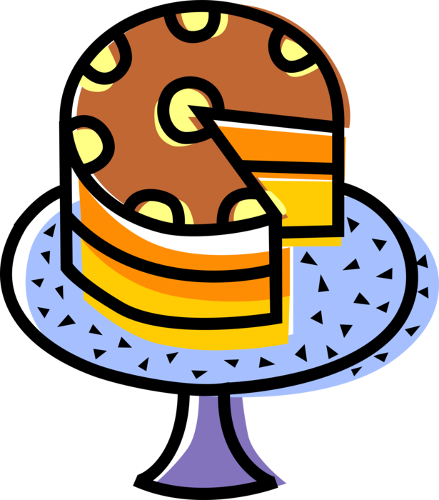 Vector Illustration of Sweet Dessert Baked Pastry Cake on Serving Tray