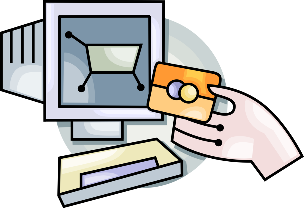 Vector Illustration of Hand with Credit Card Issued to Users as Method of Payment for Online Ecommerce Internet Shopping
