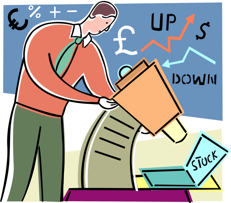 Vector Illustration of Financial Investor Scrutinizes Corporate Stock International Earnings Report Through Microscope