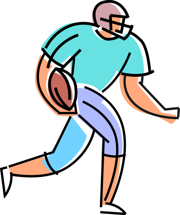 Vector Illustration of Football Running Back Player Runs with Ball Down Field for Touchdown During Game