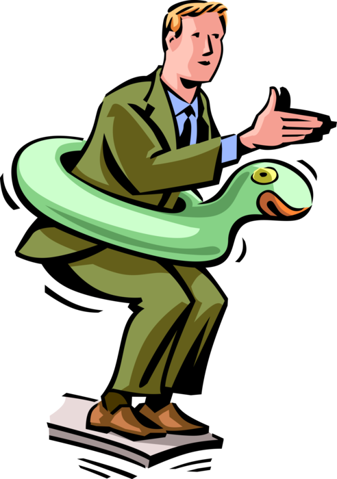 Vector Illustration of Businessman Avoids Excessive Risk by Diving with Inflatable Floating Toy in Swimming Pool