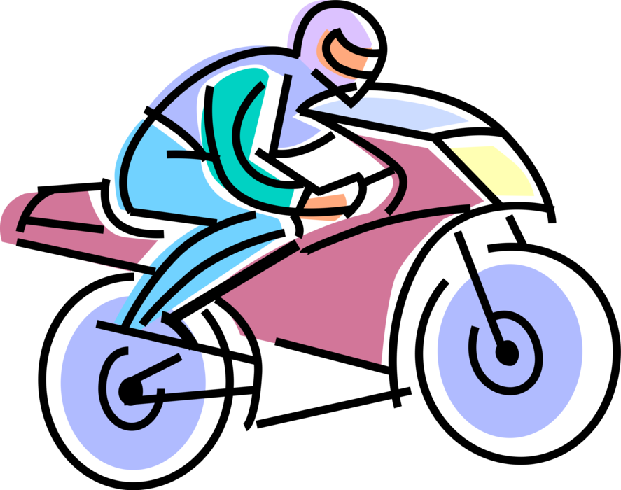 Vector Illustration of Motorcycle Racer Rides Motorbike Motor Vehicle