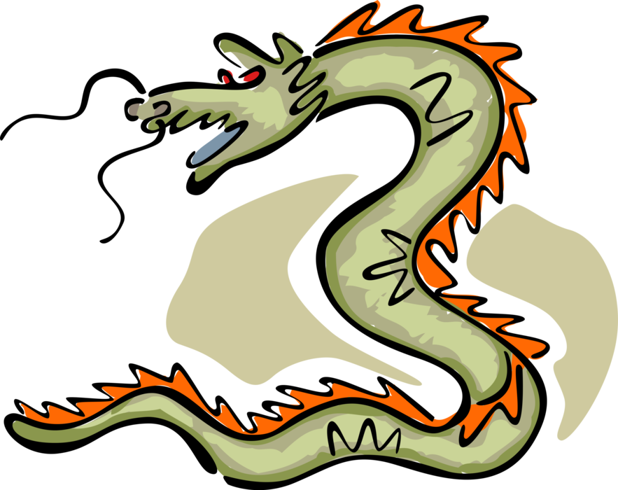 Vector Illustration of Chinese Mythological Dragon Folklore Symbolizes Potent and Auspicious Powers