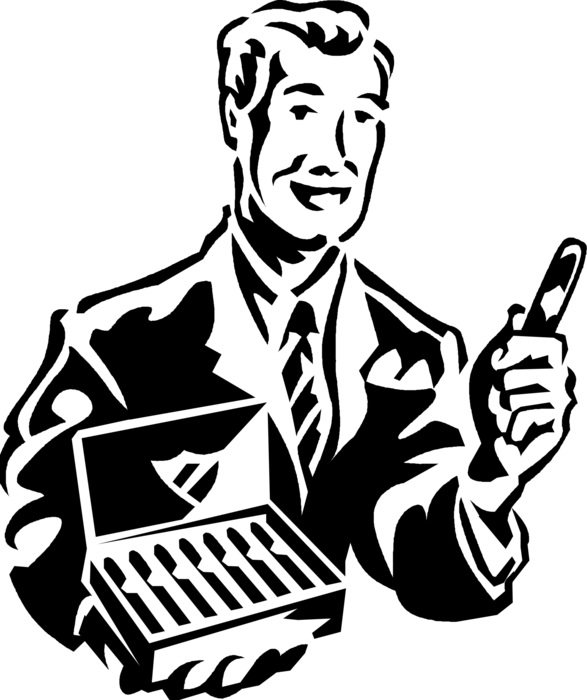 Vector Illustration of Businessman Offers Cuban Cigar Tightly-Rolled Tobacco Leaf