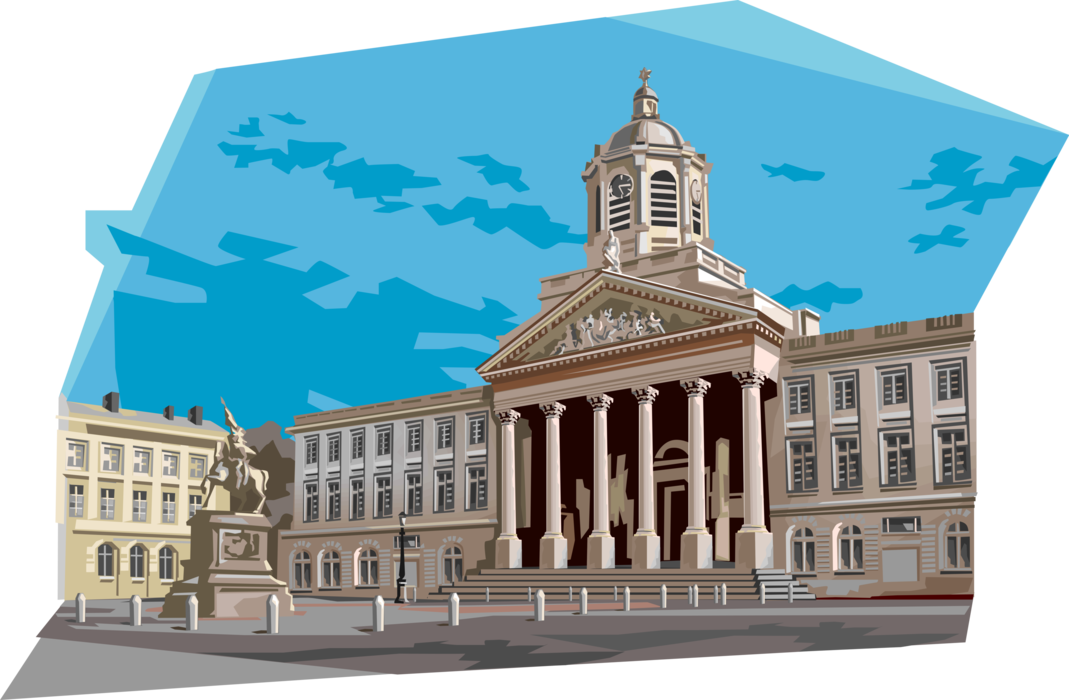 Vector Illustration of Place Royale or Koningsplein Square, Brussels, Belgium