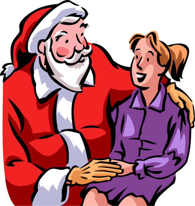 Vector Illustration of Santa Claus Talks with Young Woman Old Enough to Know That Santa Claus is Fantasy