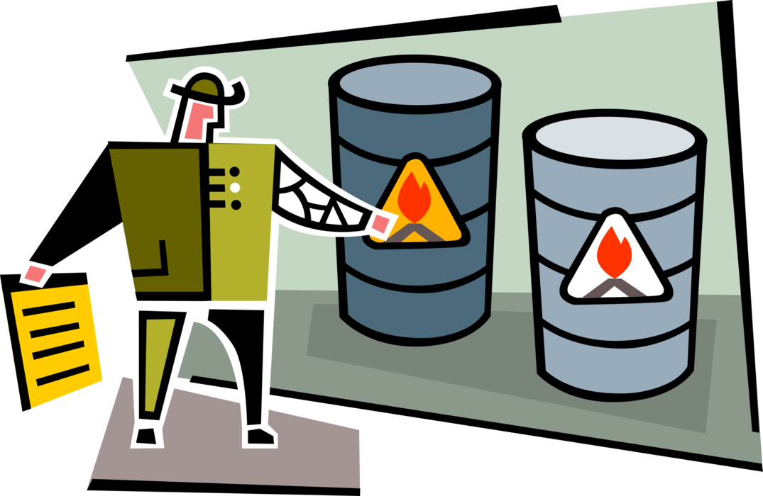 Vector Illustration of Flammable Combustible Liquid Material in Barrel Containers