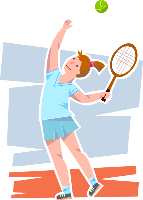 Vector Illustration of Tennis Player Serves Tennis Ball with Racket or Racquet During Tennis Match