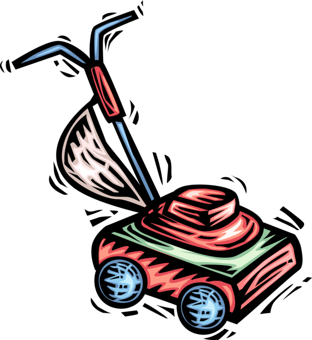 Vector Illustration of Yard Work Lawn Mower Cuts Grass