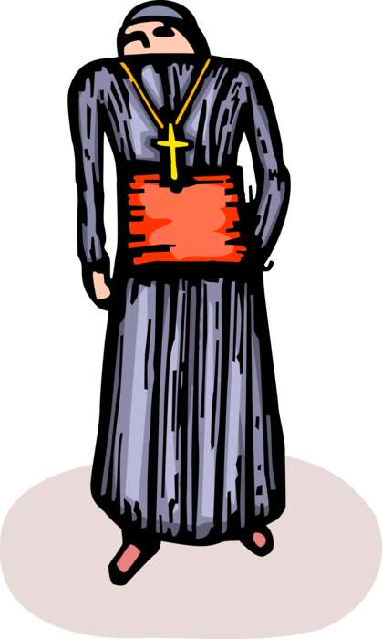 Vector Illustration of Christian Religious Clergy Monk or Priest with Crucifix Cross