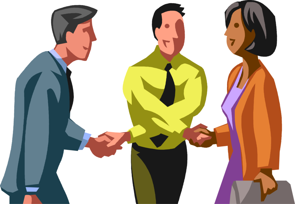 Vector Illustration of Business Associates Meet and Shake Hands in Introduction or Agreement