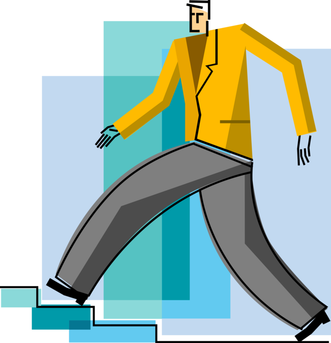 Vector Illustration of Advancing Businessman Walks Up Stairs