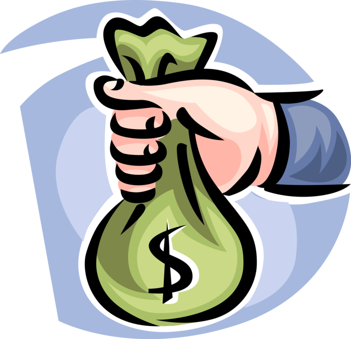 Vector Illustration of Hand Holds Bag of Cash Money Dollars