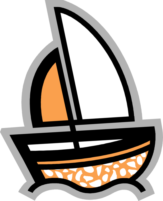 Vector Illustration of Sailboat Sailing on Ocean Waves Under Sail