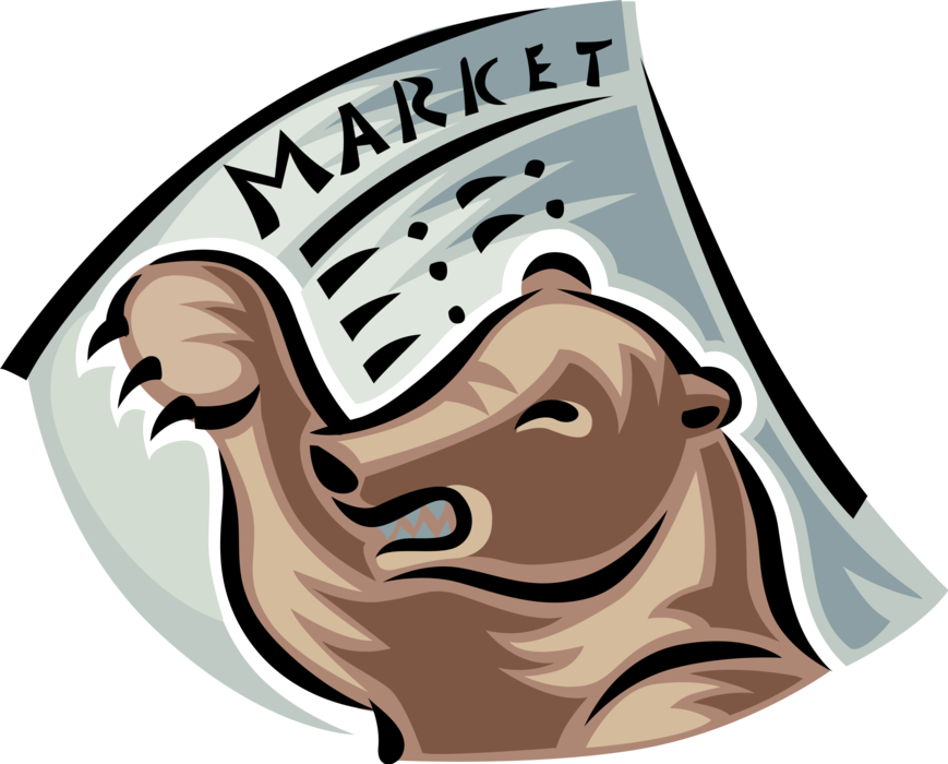 Vector Illustration of Financial Stock Market Brown Bear Represents Bear Market Encouraging Selling on Wall Street