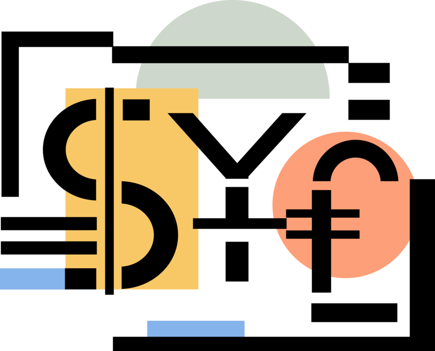 Vector Illustration of International Currency Symbols Dollar, Yen and Pound Sterling Banknotes