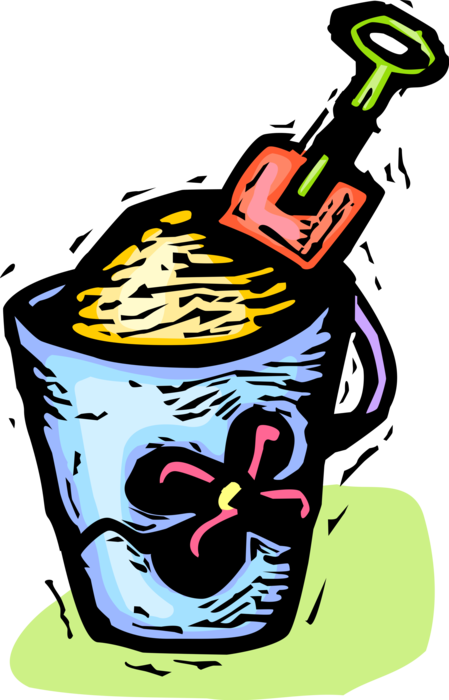 Vector Illustration of Child's Sandbox Bucket and Toy Shovel