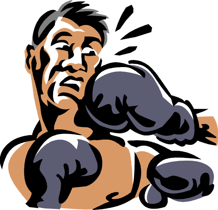 Vector Illustration of Prizefighter Pugilist Boxer Receives Knockout Punch During Fight in Boxing Ring